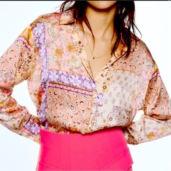 🔥🔥🔥zara patchwork print satin  blouse - Picture 1 of 3